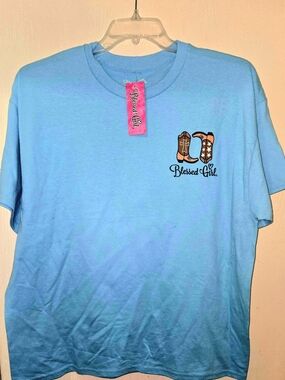 Women's Aqua Blue Graphic Tee - Coastal Cowgirl Design By Blessed Girl